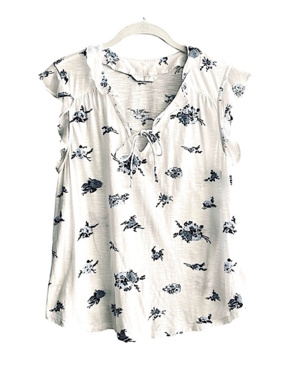 Lucky Brand Flutter Sleeve Blouse Boho Split Neck Floral Size M